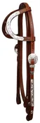 #084X: Showman ® Leather silver double ear headstall with 7' split reins