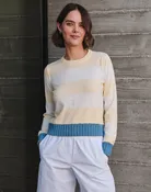Block Stripe Crewneck Sweater in Butter/Robin's Egg