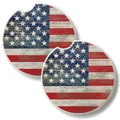 Americana 2 Pack Absorbent Stone Car Coasters 2.6" Manufactured in the USA