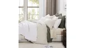 100% French Flax Linen - Queen Railroad Stripe Duvet Cover Set (Set of 3) - Natural