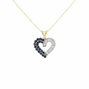 10K Yellow Gold Blue Sapphire & Diamond Open Heart Pendant Necklace (1/4 ctw)