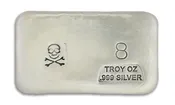 8 oz Silver Bar-Skull and Crossbones