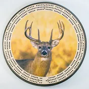 10 Point Buck in Golden Field Cribbage Board | 3-Track, 120-Point Round Game with Pegs & Cards