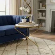 18 in. Round Metal End Table With White Marble and Mother Of Pearl Inlay