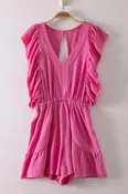 Back Cutout Detail Ruffled Sleeve Romper