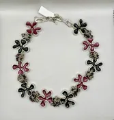 Mod Flower Necklace with Resin-Filled Black and Red Flowers and Garnet, Rutilated Quartz and Black Spinel Clusters