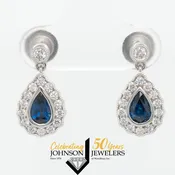 Diamond Halo With Milgrain Pear Sapphire Earrings