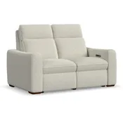 Ava Power Reclining Loveseat with Power Headrest & Lumbar in Silver Sand by Flexsteel