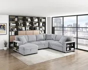 9630GY*4LC2R Sectional with Left Chaise, Pull-out Bed, Hidden Storages and Shelves, Charging Ports. By Homelegance.