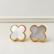 14K Yellow Gold Mother of Pearl Clover Stud Earrings