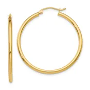 10K Polished 3mm Lightweight Tube Hoop Earrings 60mm