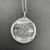 Catherine Weitzman Silver Tone Shaker Necklace Round Pendant Clear Stones 18"