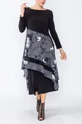 Black Boat Neck Asymmetrical Layer Mix Dress