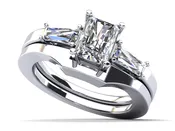 3 Stone Baguette Cut Diamond Bridal Set In Platinum Or Gold