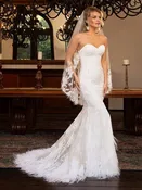 Adeline – Fit and Flare Wedding Dress Romantic Lace Bridal Gown with Chapel Train by Casablanca