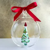 Blown Clear Glass Ornament with Christmas Tree