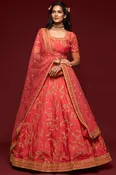 Art Silk Embroidered Lehenga Choli Dress Material In Peach (ACT3585)