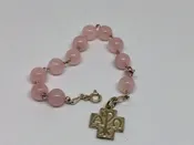 8mm Rose Quartz round beads one decade rosary bracelet with crucifix of Peace