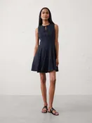 Linen-Blend Tie-Front Mini Dress
