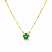 14K Gold Malachite Flower Necklace