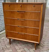 Midcentury walnut five drawer high chest — Dig This