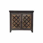 The Caprice 2-Door Cabinet | Small Hand-Carved Cabinet with Glass Panels