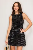 DX46459 | Printed Drop Waist Smocked Woven Mini Dress
