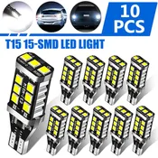 10pcs T15 912 921 LED Backup Reverse Light Bulb - High Power 2835 15-SMD Chipsets,6000K White,1400 Lumens,50,000-Hour Lifetime,Compatible with T15, 912, 921, 906, 904, 902, 922, W16W