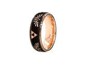 8mm Black and Rose Gold Plated Tungsten Ring with Custom Triforce Engraving and Stepped Edges