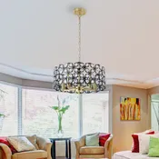 19-Inch Black & Gold K9 Crystal 5-Light Round Chandelier