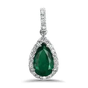14k White Gold Pear Cut Emerald Diamond Pendant