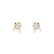 Amorphous Pearl Inlay + Bead Earrings / Small Circle