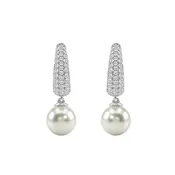 10K White Gold 1/2 Ct Round Diamond &amp; Pearl Hoop Earrings For Women  Classic Pear Shape Drop Fine Jewelry (Color F-G Clarity Vs1/Vs2)