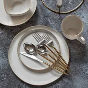 24k Gold Tam Stoneware Dinner Plate, Pearl, Set of 4