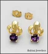14Kt Gold and Amethyst Triad Design Post Earrings
