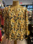 ba&sh gold & black Silk camo & metallic sheer Top, Size L