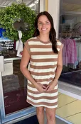 Bold Stripe Texture Knit Pullover Short Dress : Mocha (LH)