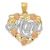 14K Two-Tone "Mom" Rose Heart Pendant