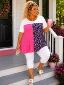 100 CP {Meet In The Middle} Ivory Fuchsia Navy Floral Top EXTENDED PLUS SIZE 2X 3X 4X  TRUE TO SIZE!!