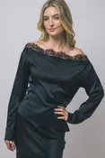 Black Lace Trim Blouse