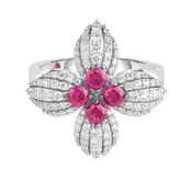 18K White Gold Love In Verona Diamond & Ruby Flower Ring