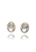 18K Yellow Gold Oval White Topaz Stud Earrings