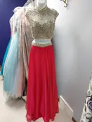 Tiffany Designs Two-Piece Prom Dress in Cherry/Nude
