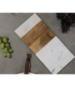 White Marble &amp; Wood Reversible Rectangular Board