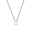 14k Hammered Circle on Oxidized Silver Chain