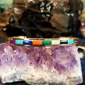 14K Gold Multi-stone Inlay Cuff by Steve Francisco GJ-BRC-0119