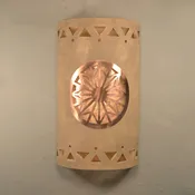 14″ Wall Light-Dreamcatcher Copper Cover w/Tribal Drum Border-Open Top Half Round-Taupe Wash-Silver Mica-Indoor-Outdoor