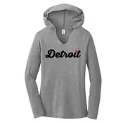 Ladies Detroit Heart Long Sleeve Hooded T-shirt - Heather Grey