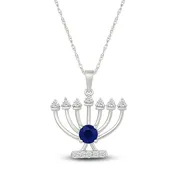 Blue & White Lab-Created Sapphire Kwanzaa Necklace Sterling Silver 18"