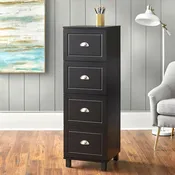 Black / Espresso / White 4-Drawer Filing Cabinet, Contemporary Style, Single-User
